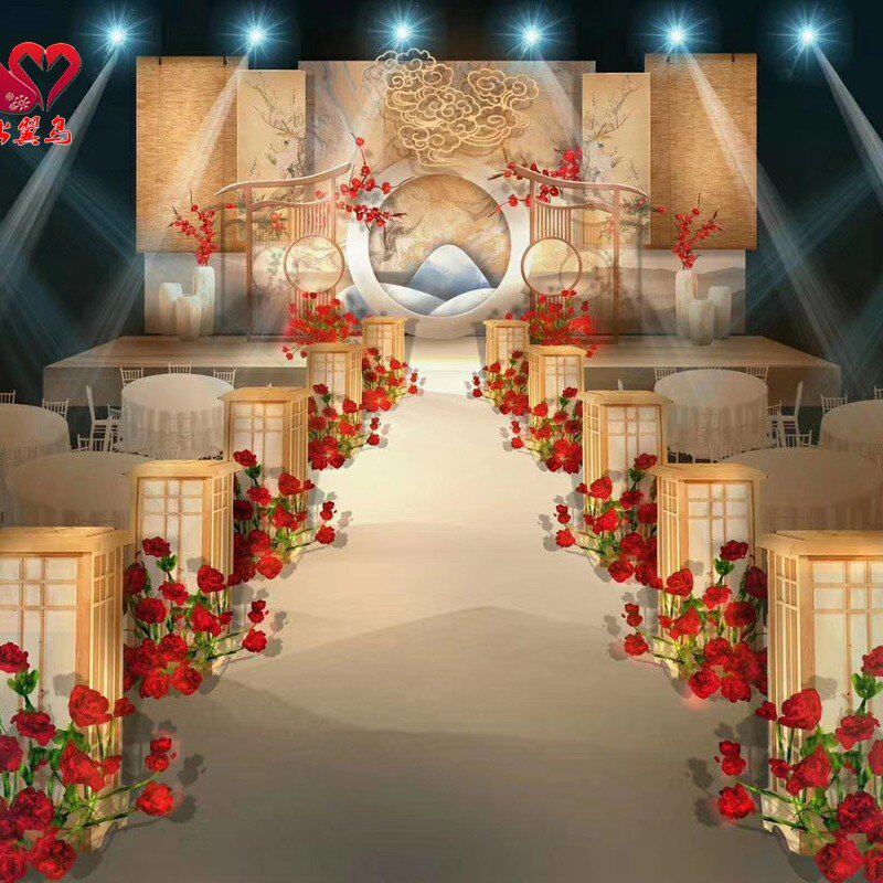 新款中式婚礼道具婚庆道具灯光路引方柱婚礼道具新中式路引布置