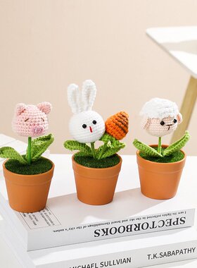 创意手工毛线编织玩偶卡通桌面卧室盆栽摆件三八妇女节生日礼物