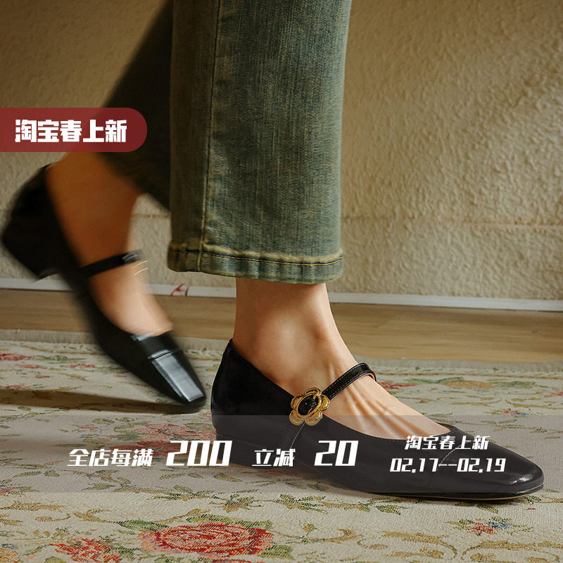 新品FairyWink里昂小姐～！法式复古方头一字扣带玛丽珍鞋女粗跟图片