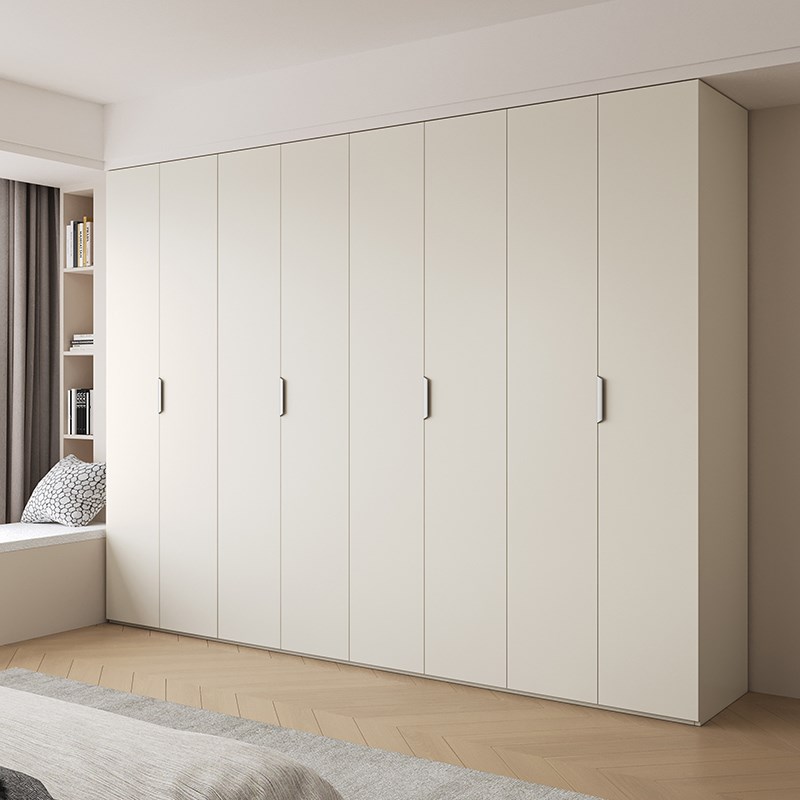 全实木衣柜奶油风家用卧室储物柜子梳妆台一体一门到顶大衣橱定制