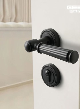 吉尔保盾法式黑色门锁卧室房门锁复古木门把手美式风静音磁吸门锁