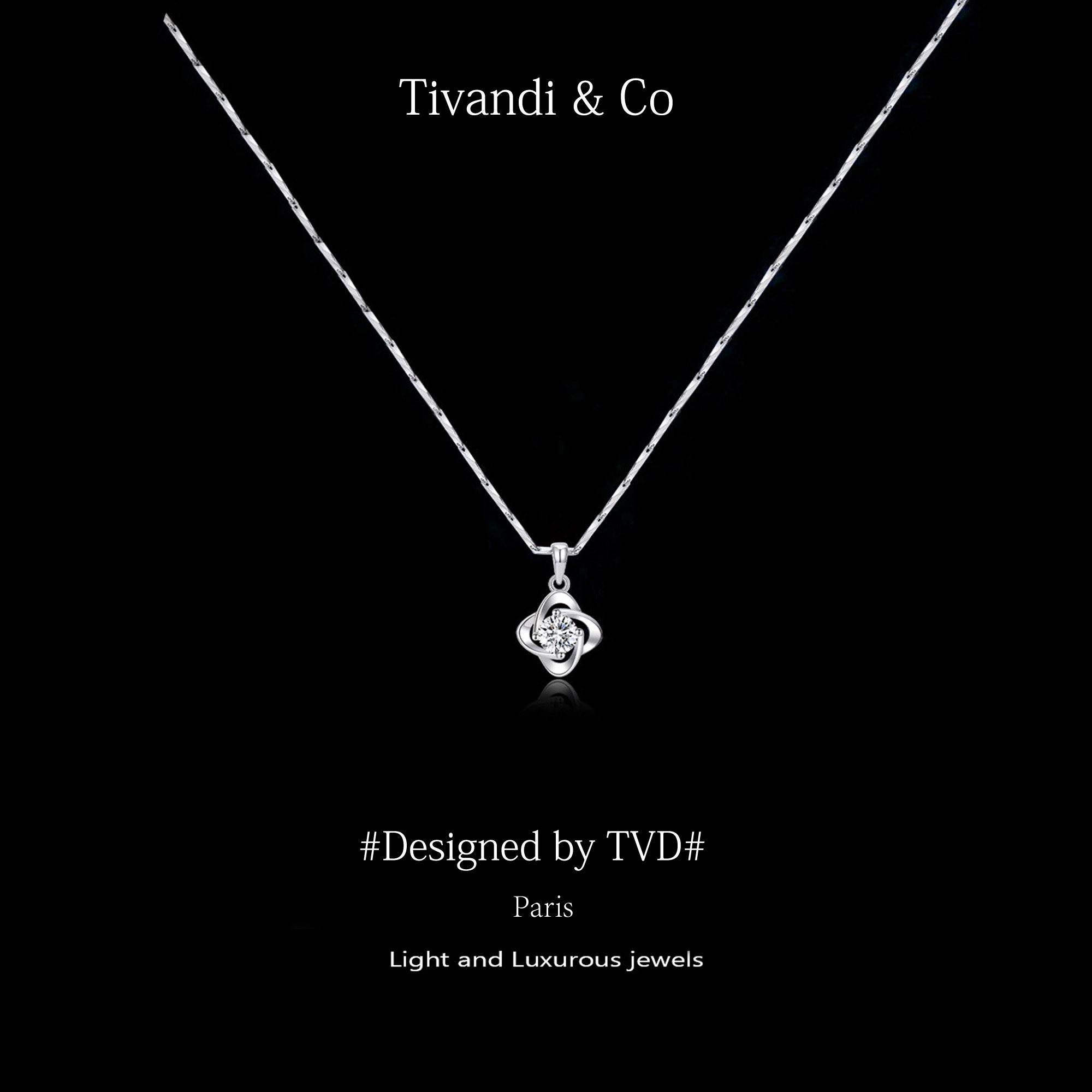 法国Tivandi&Co「满钻四叶草」纯银项链女轻奢爆闪颈链女神节礼物