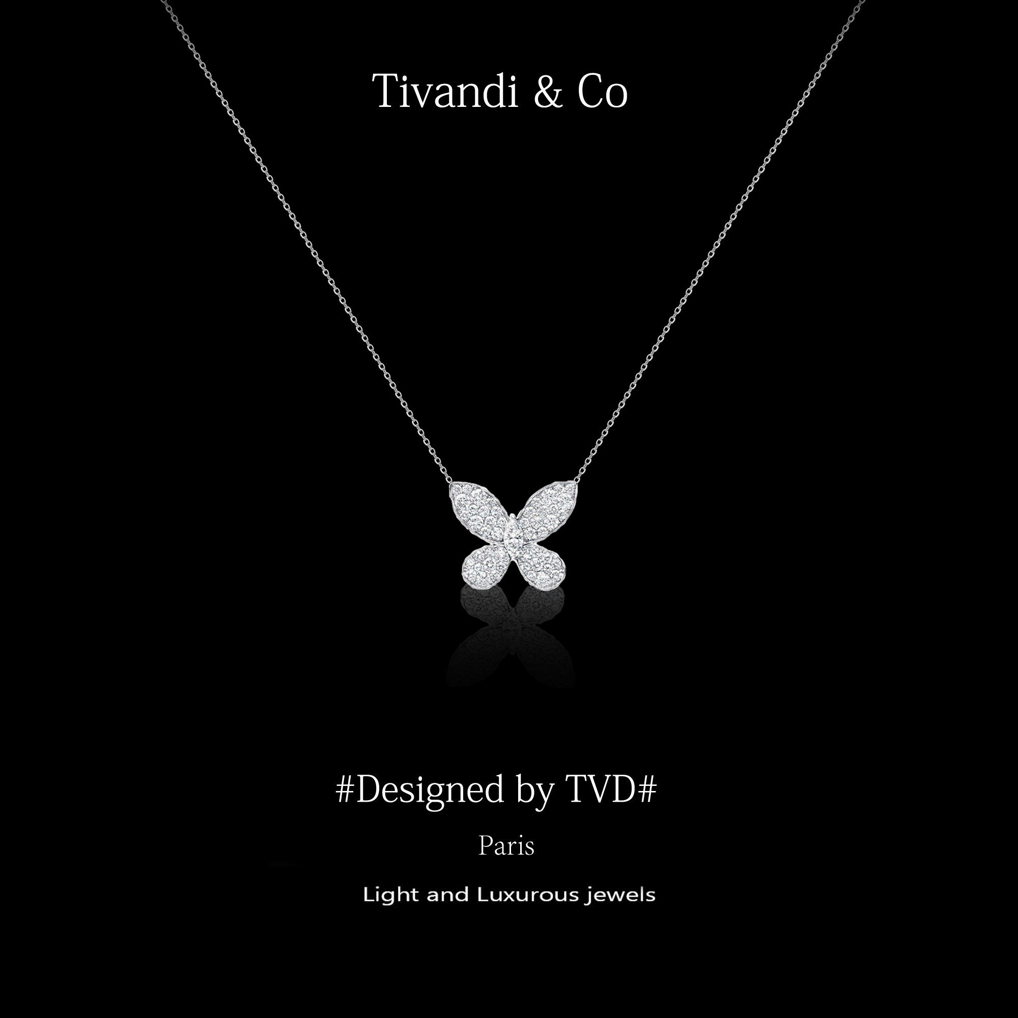 法国Tivandi&Co【缱绻蝴蝶】纯银项链满钻轻奢高级感白金色锁骨链