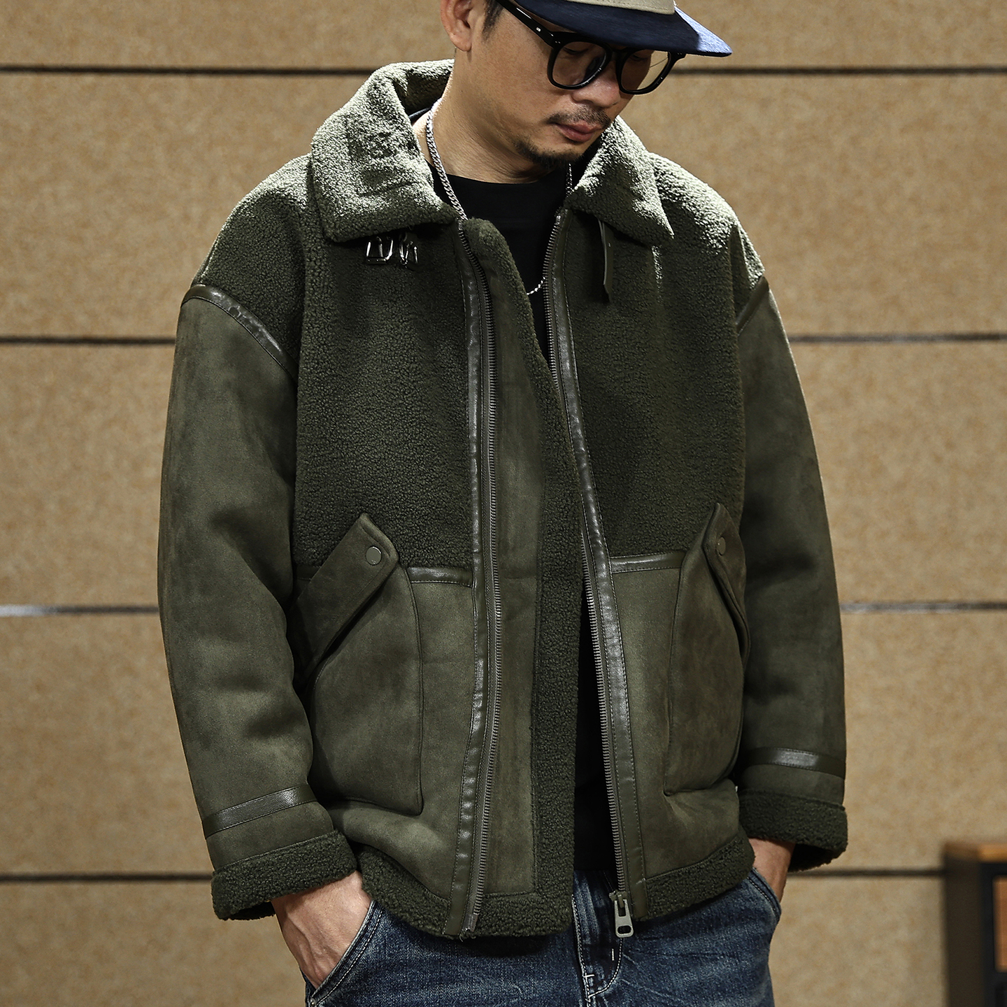 麂皮绒外套男棉衣羊羔绒保暖棉服