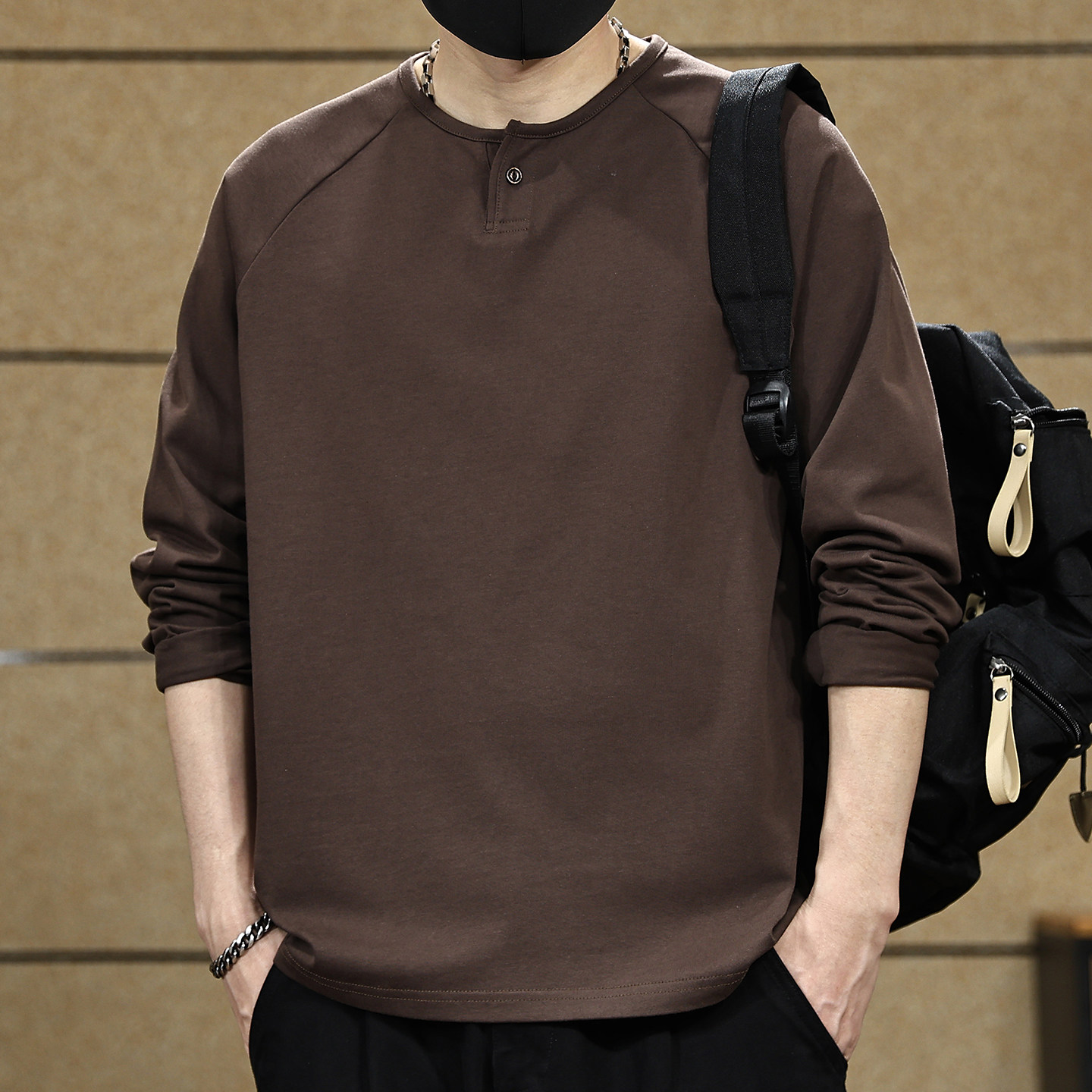 美式复古高端长袖t恤男286g重磅纯棉2025秋季新款内搭打底衫上衣,男装,T恤,淘宝优惠券,粉丝福利购,淘宝优惠卷