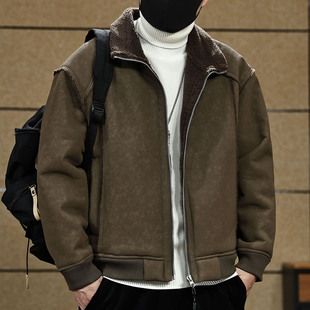 新款 冬季 宽松加厚保暖棉服外套男 复古羊羔绒棉衣男士 皮毛一体美式