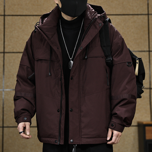 90白鸭绒工装连帽羽绒服男士冬季新款潮牌户外加厚保暖大码外套男