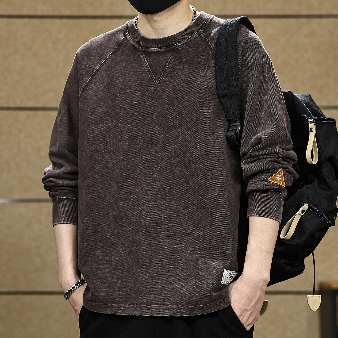 美式复古长袖t恤男2025新款秋冬纯棉重磅潮牌水洗内搭打底衫上衣,男装,T恤,淘宝优惠券,粉丝福利购,淘宝优惠卷