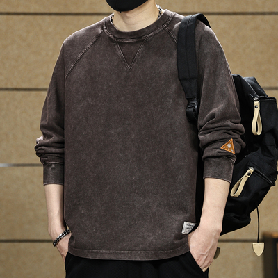 复古长袖t恤男纯棉重磅内搭上衣