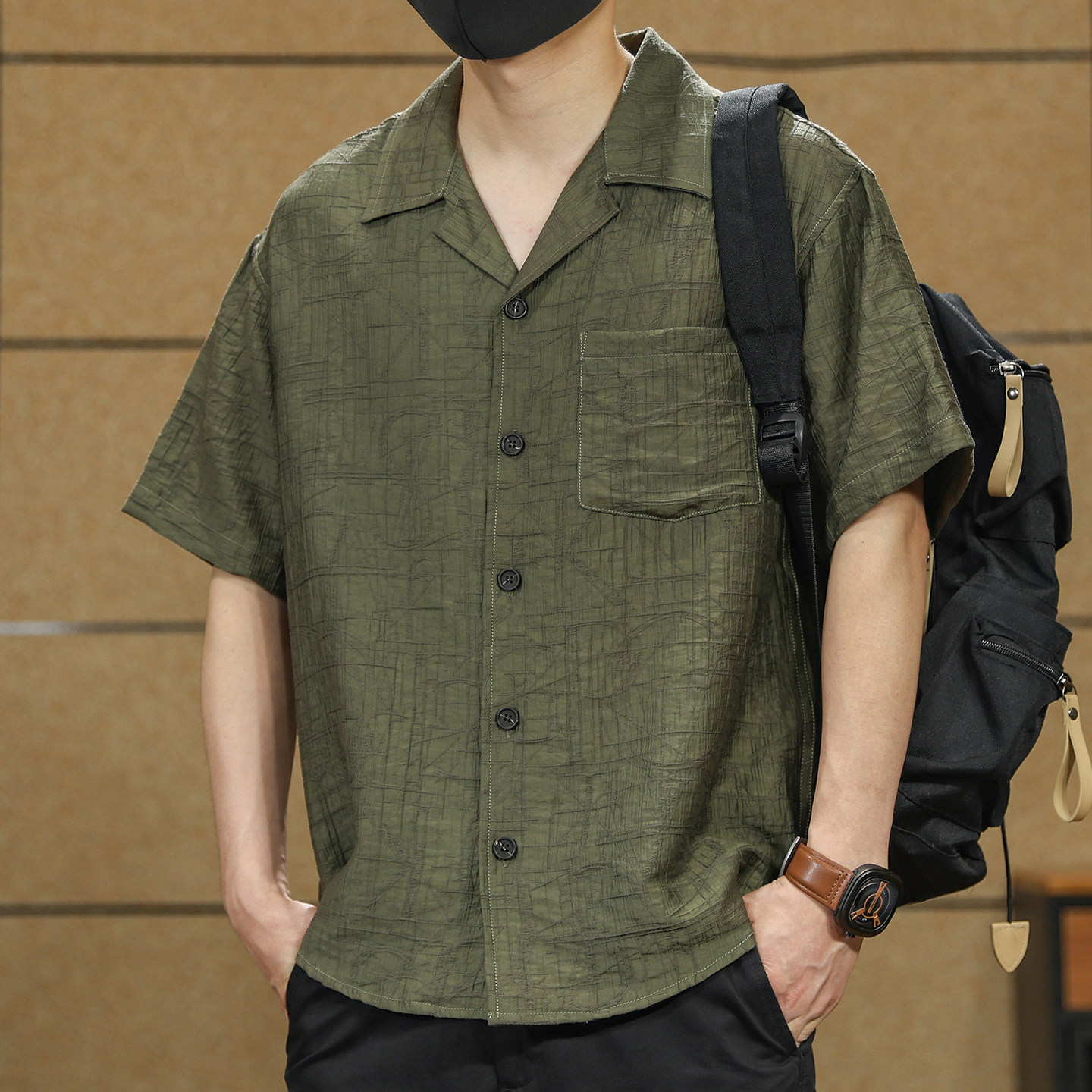 衬衫男短袖提花莱赛尔天丝男衬衣图片