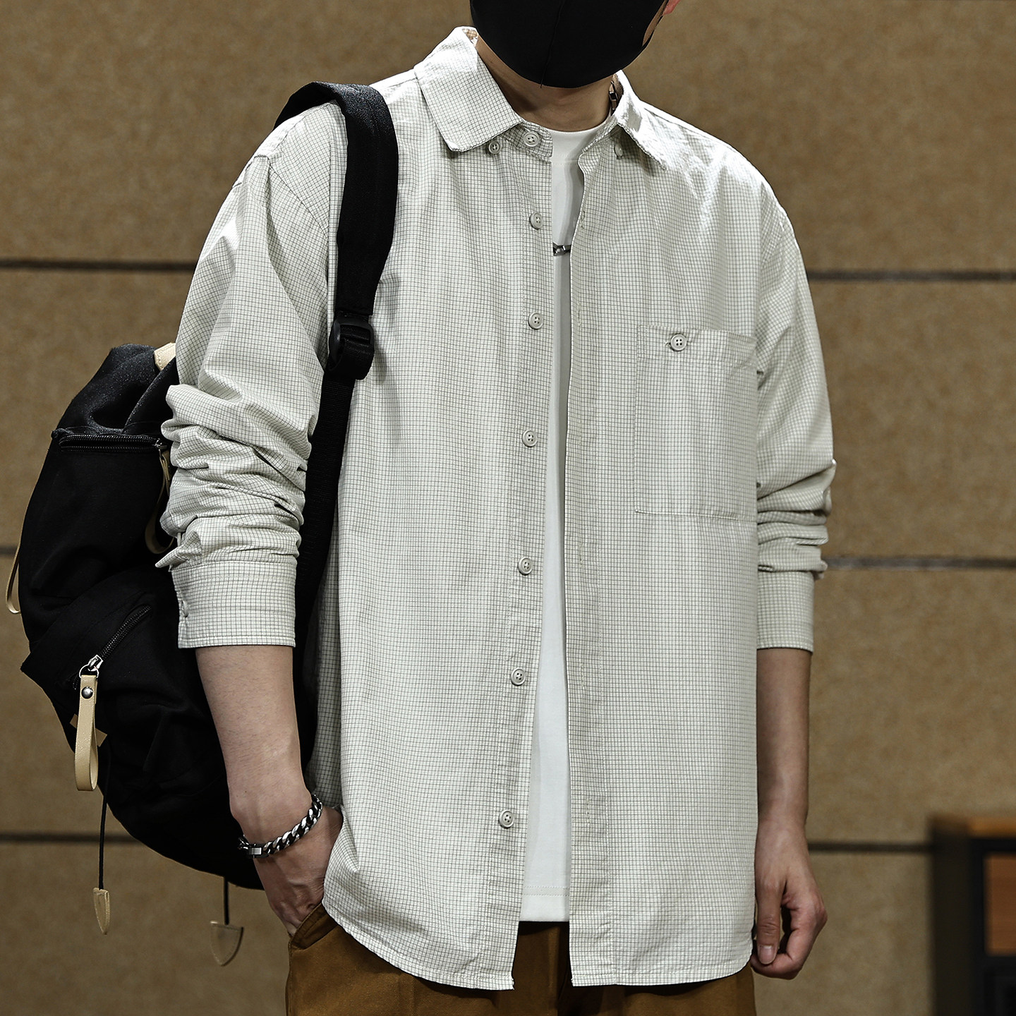 美式潮牌小格子长袖衬衫男士春季新款宽松大码百搭休闲潮流上衣男,男装,衬衫,淘宝优惠券,粉丝福利购,淘宝优惠卷