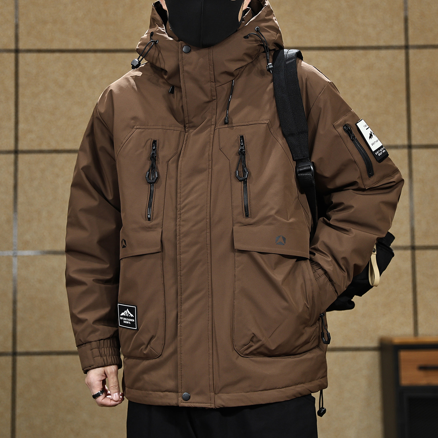 90鸭绒工装羽绒服男加厚连帽外套