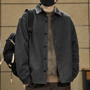 720g肌理感绵羊毛呢衬衫男长袖2025秋季高端休闲宽松针织夹克外套