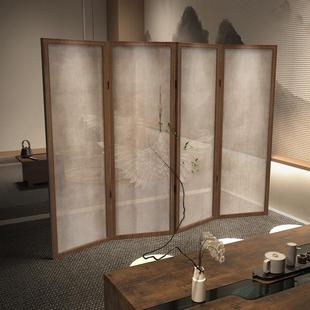 屏风折叠移动客厅实木家用卧室茶室折屏禅意仙鹤 东方美学侘寂中式