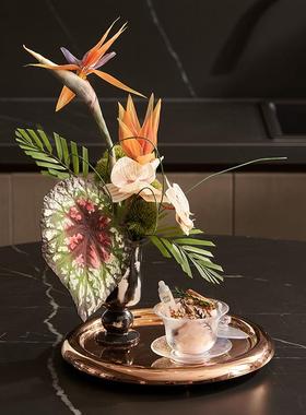 新中式样板房客厅角几茶几饰品陶瓷花瓶软装设计托盘花器组合摆件