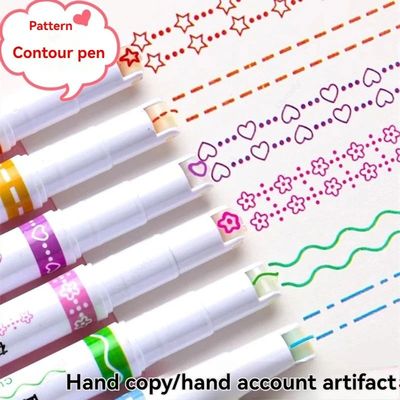 6pcs/set Highlighter Pen Line Shaped Color Roller Tip Curve