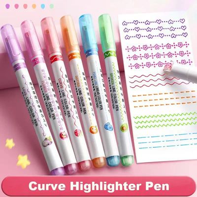 6Pcs/Set Flower Shape Outline Pens Highlighter Marker Curve