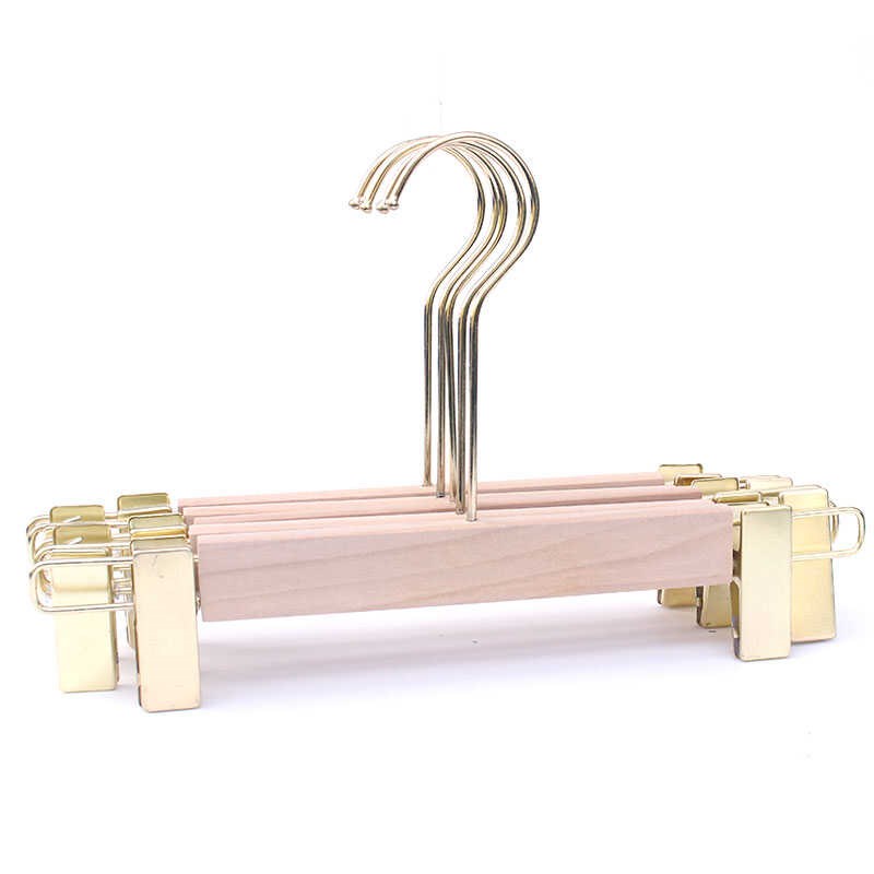 服装店实木裤夹子儿童女装裤架木质裙夹原木无漆银色金色