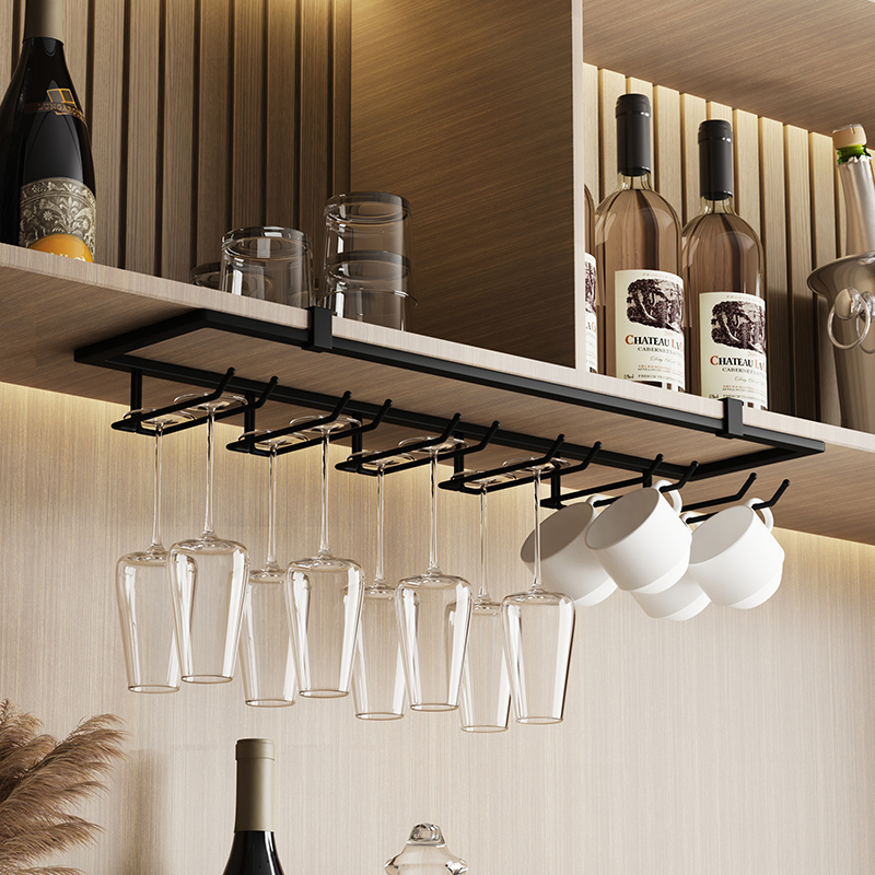 新款免打孔酒柜红酒杯架倒挂家用红酒架酒杯架悬挂高脚杯架