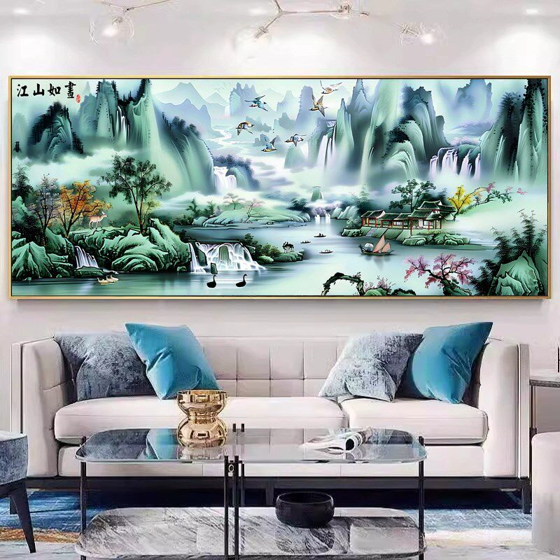 江山如画新品十字绣2024年新款客厅高级感大气风景山水画手工刺绣