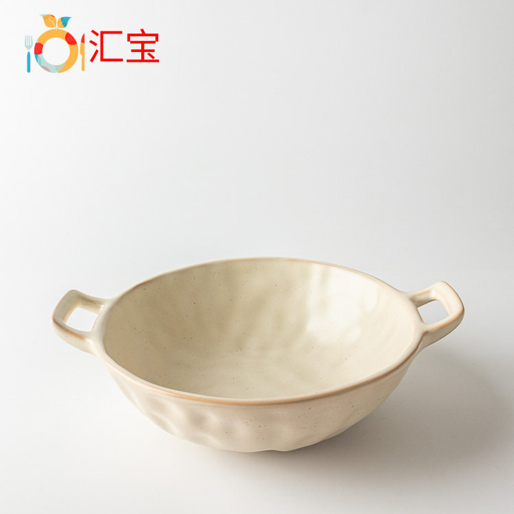 9寸双耳碗面碗陶瓷碗厚底防烫碗大碗创意碗饭碗酒店餐厅餐具粥碗