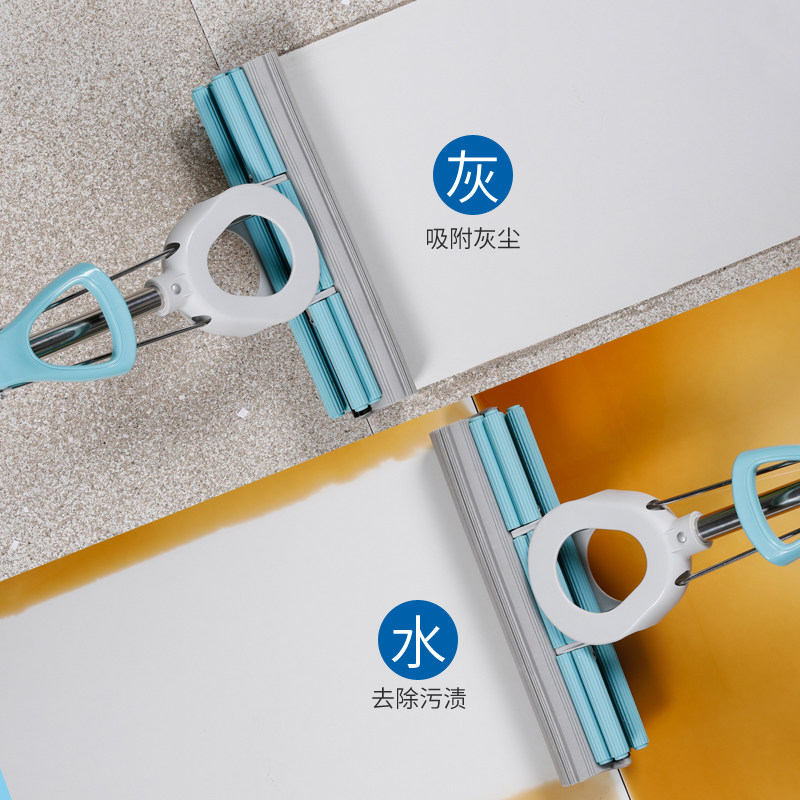 美丽雅中号双排轮挤水胶棉拖把懒人免手洗海绵拖地拖瓷砖吸水34CM