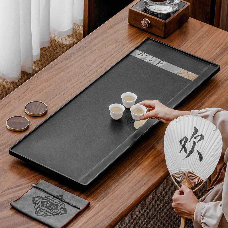 乌金石茶盘国画石高端现代简约茶托年轻人长方形排水式石头泡茶台