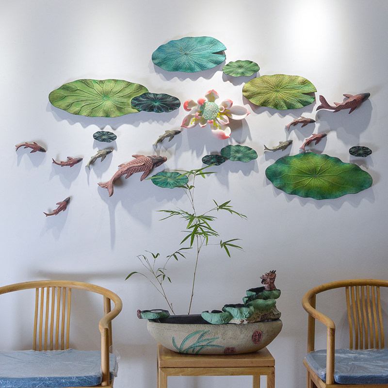 精选茶室餐厅墙面装饰品复古挂盘立体浮雕墙饰创意客厅金鱼荷花壁,家居饰品,壁饰,淘宝优惠券,粉丝福利购,淘宝优惠卷