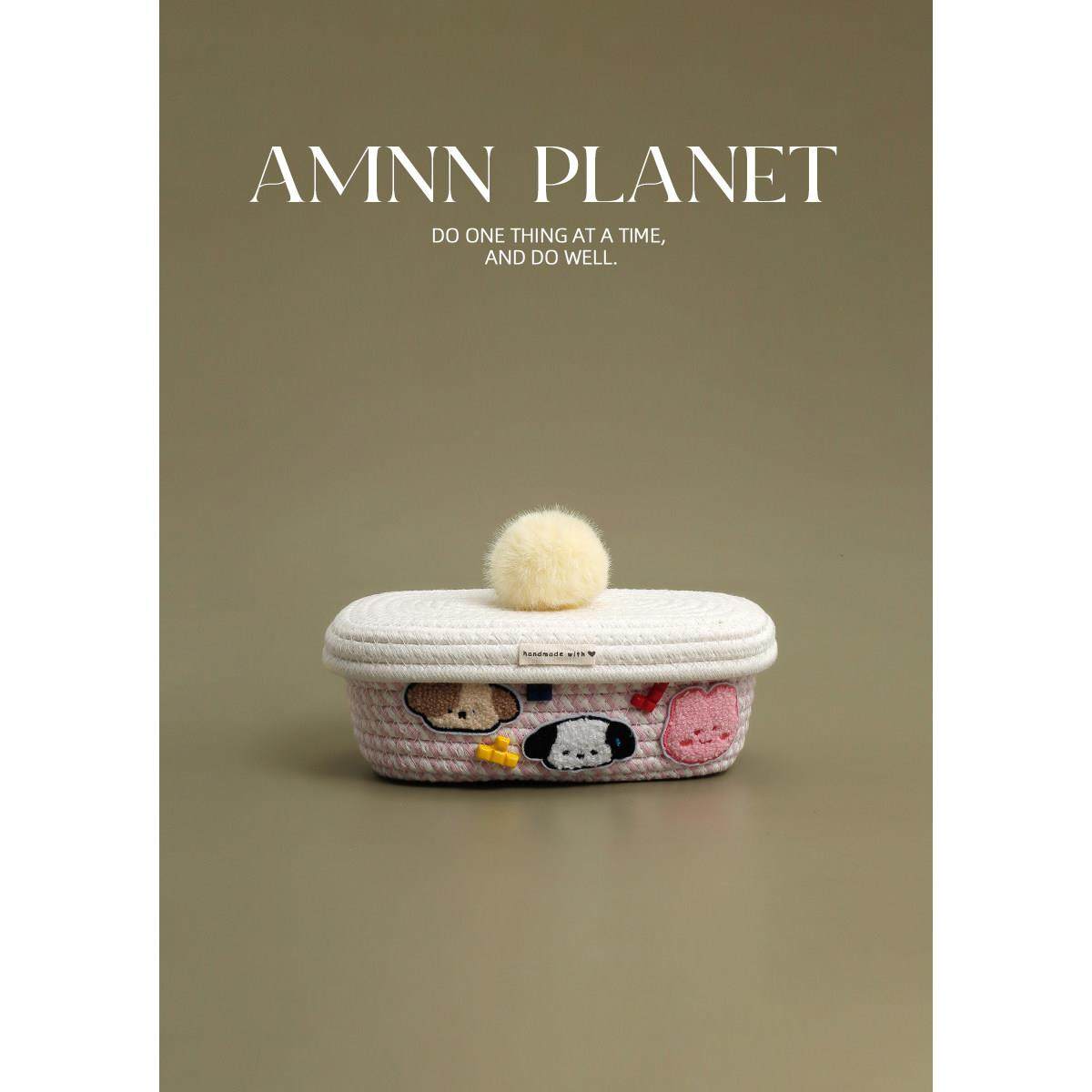 AMNN 卡通修狗棉线收纳桶桌面手工编织置物筐床头钥匙杂物置物蓝