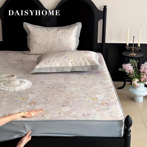 DAISYHOME夏季凉感抗菌防螨印花冰丝凉席三件套可机洗床笠软席