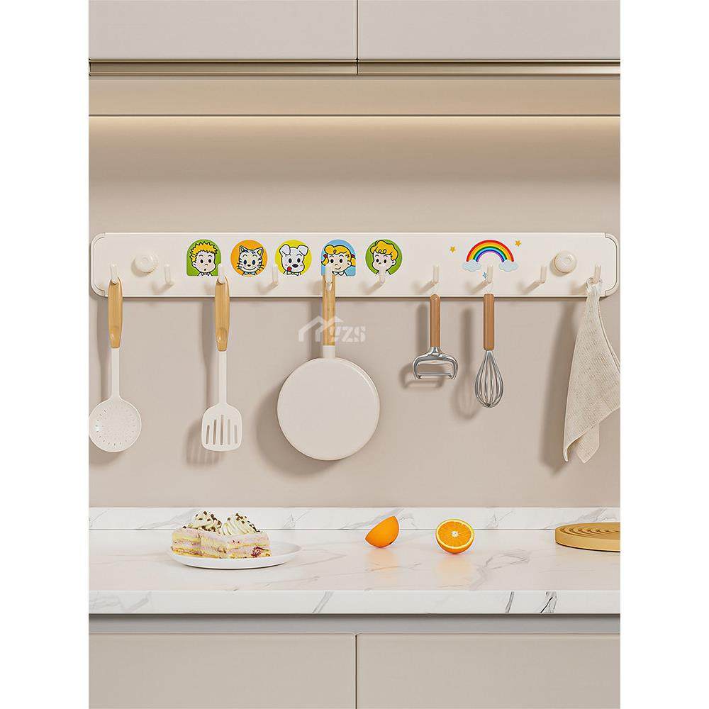奶白不锈钢吸盘厨房挂钩架免打孔壁挂厨具挂架勺子铲子收纳置物架
