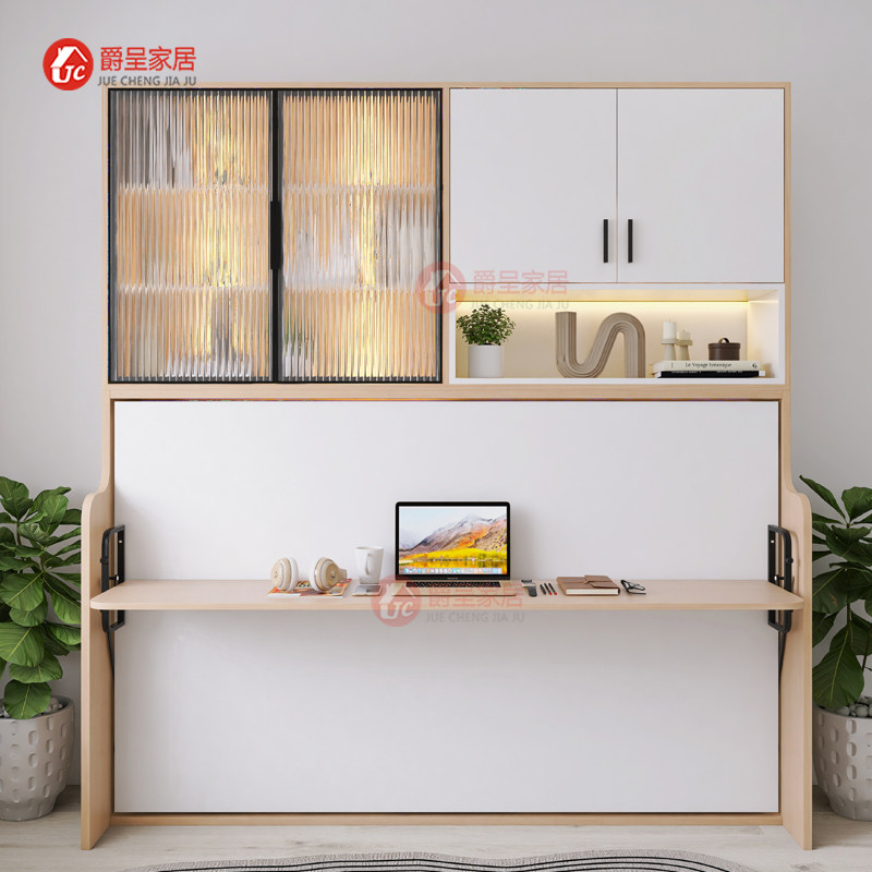 书房多功能隐形床学习书桌床书柜旋转床侧翻折叠床衣柜一体式客房