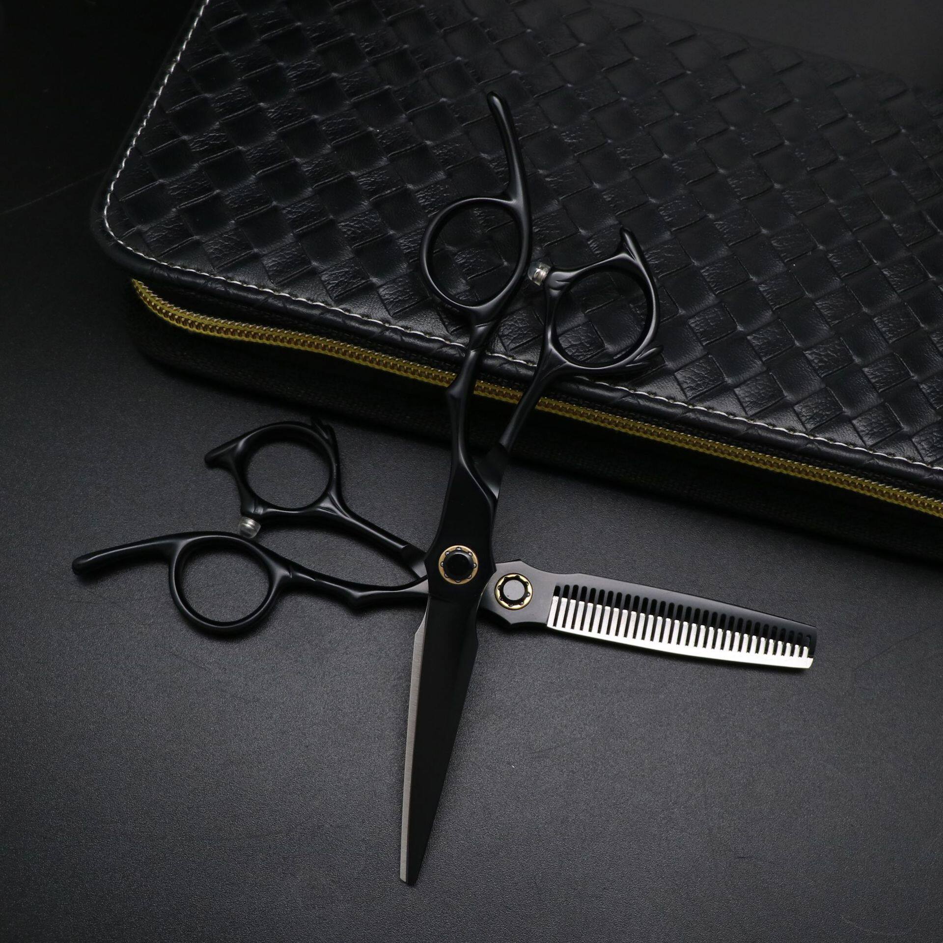 6寸多功能理发造型剪黑色银色燕尾手柄美发剪刀 刘海剪打薄剪平剪