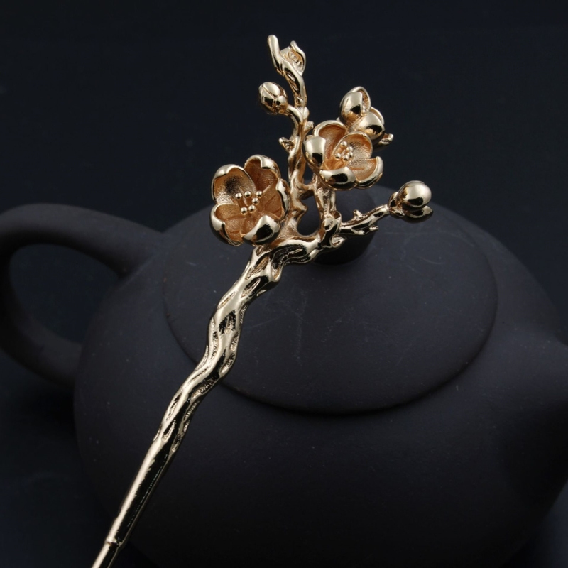 尚嘉古风饰品配件金色梅花树枝发簪发钗 手作饰品材料28*175MM