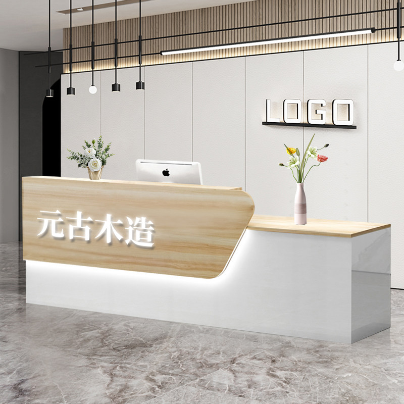 简约现代前台桌轻奢接待台烤漆公司收银台美容店吧台环保转角吧台