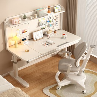 精选佰年穆升降桌子书桌学生家用电脑桌书架一体写字桌实木儿童学