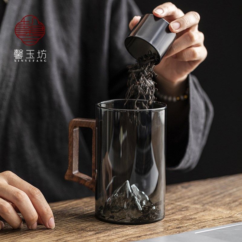精选高档耐高温玻璃水杯观山胡桃木把手个人专用茶杯男士办公喝水,餐饮具,玻璃杯,淘宝优惠券,粉丝福利购,淘宝优惠卷