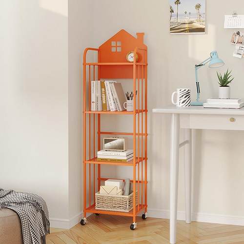 书桌旁小书架可移动铁艺收纳置物架落地迷你家用带轮小型儿童书柜
