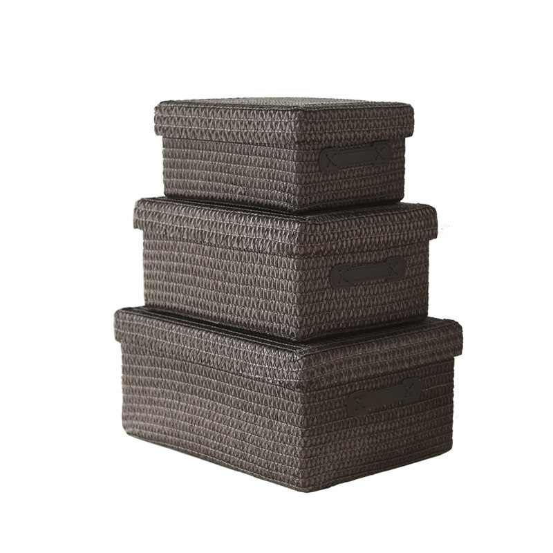 收纳箱有盖储物盒草编织收纳筐桌面零食衣物整理箱大号抽屉脏衣篮