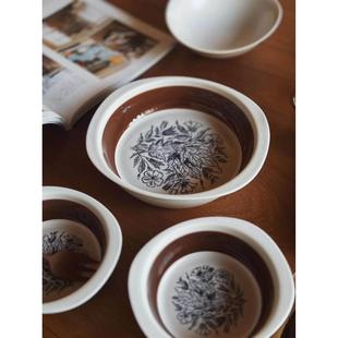 包邮 收集时光 中古覆刻陶瓷双耳小碗盘 say棕木槿双耳碗盘 Camus