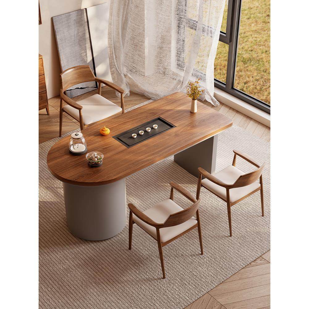 阳台实木茶桌椅组合一桌五椅现代新中式茶几家用客厅泡茶台一体