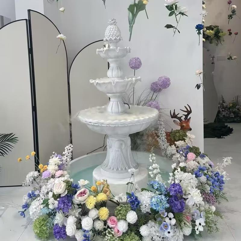 欧式花园喷泉落地循环流水户外水池多层造景酒店婚礼道具装饰摆饰