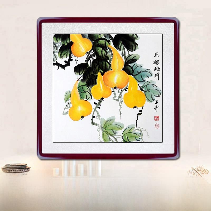 国画葫芦柿子花鸟山水画纯手绘真品格斗广场客厅卧室入口餐厅装饰