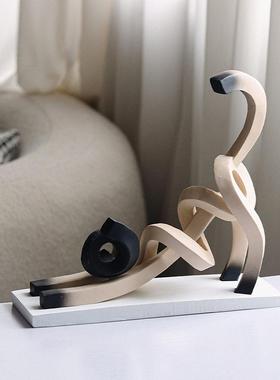 现代简约创意抽象艺术线 线条猫咪招财摆件酒柜电视柜动物软装饰