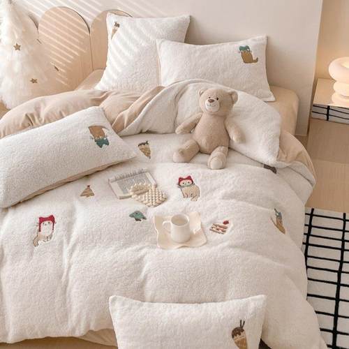 冬季加厚保暖羊羔绒儿童少女四件套牛奶绒床单珊瑚绒被套床上用品