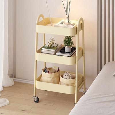 碳钢置物架小推车加厚款卧室厨房置物架可移动滑轮床头收纳架子