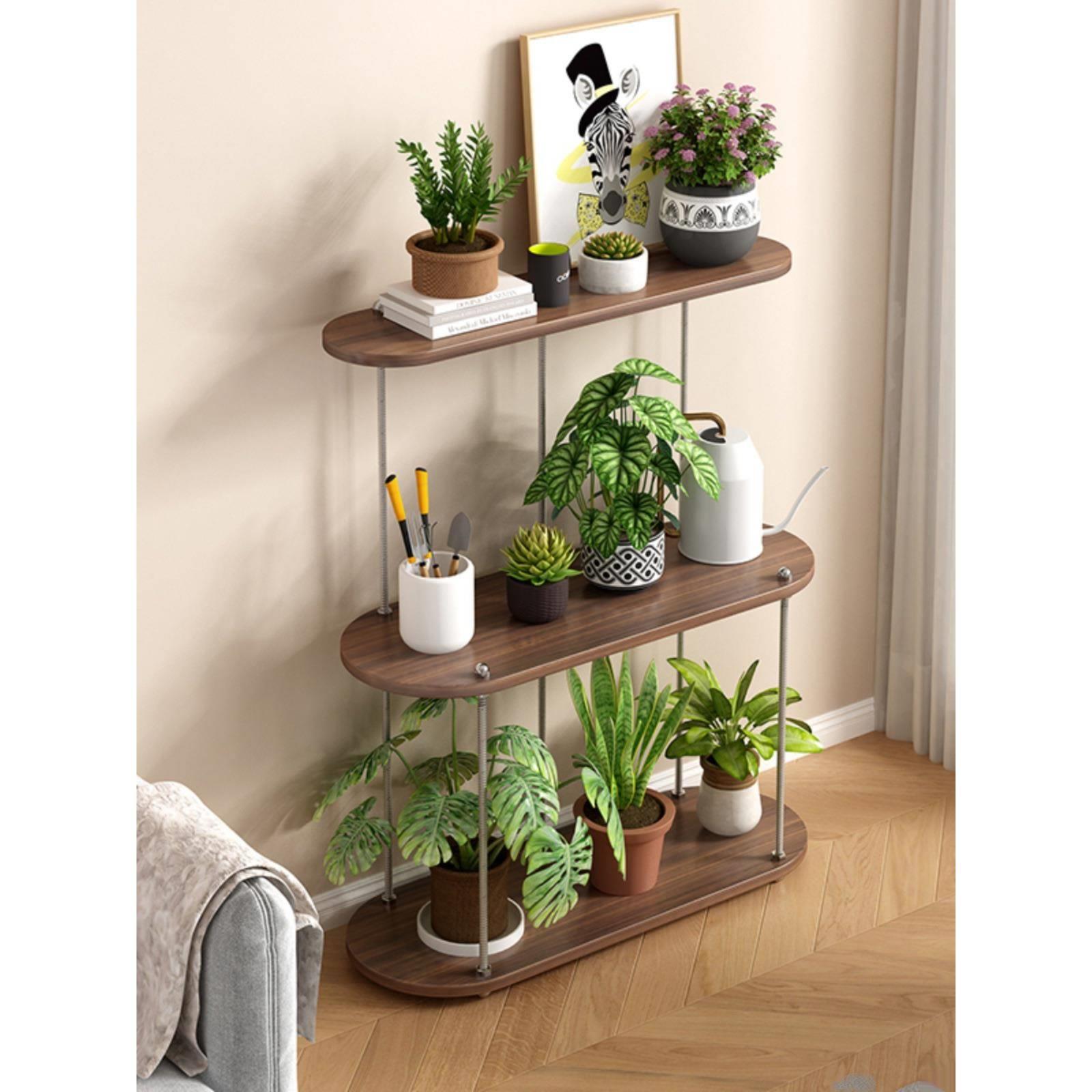 頫逽2024新款花架阳台置物架实木多层架子客厅落地式不锈钢铁艺植