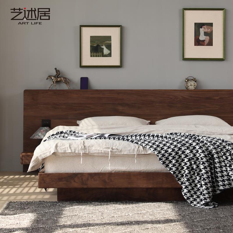 双人床1.8米北欧现代樱桃实木轻奢床 主卧日式榻榻米床黑胡桃木床