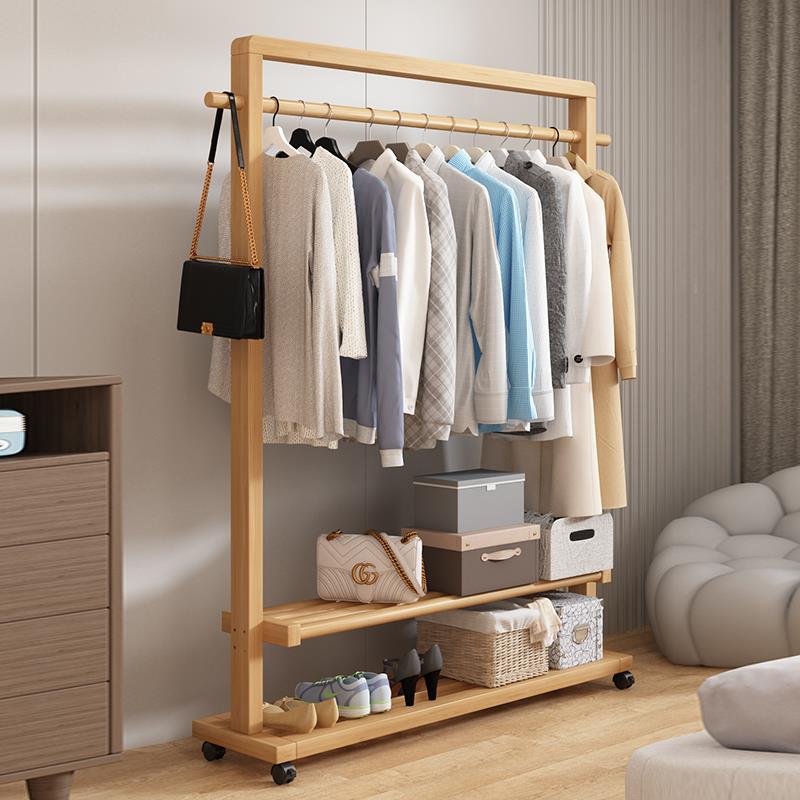 挂衣架卧室落地式竹置物衣架子可移动家用民宿中式收纳实木衣帽架