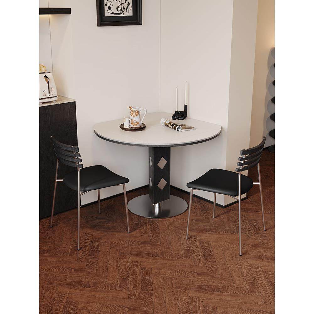 岩板餐桌小户型圆形2025新款家用靠墙法式覆古1米长方形伸缩餐桌